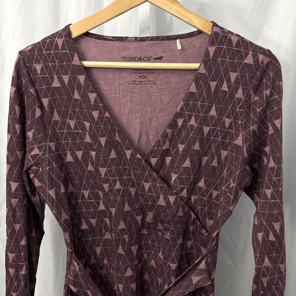 Toad&Co Dress Womens Small Cue Wrap Long Sleeve Purple Geometric V Neck - Picture 5 of 9